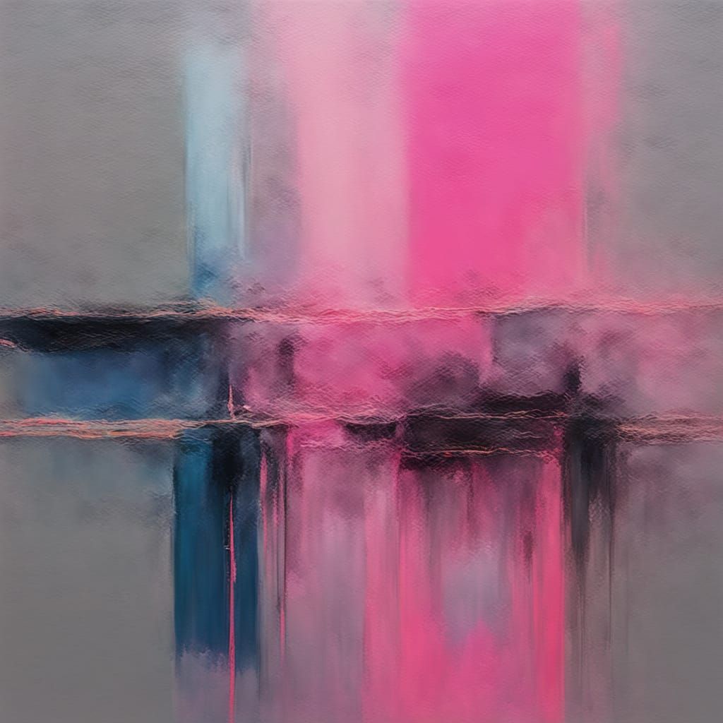 Grey Blue Pink Abstract Painting in Modern Minimalism Style