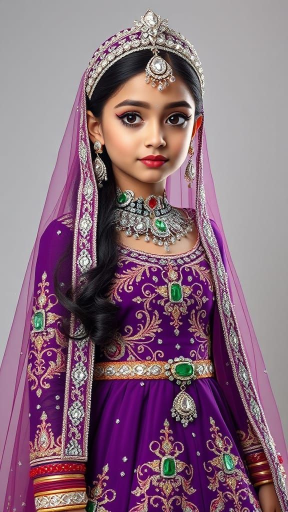 Regal Islamic Bride in Lavish Purple Gown with Extravagant J...