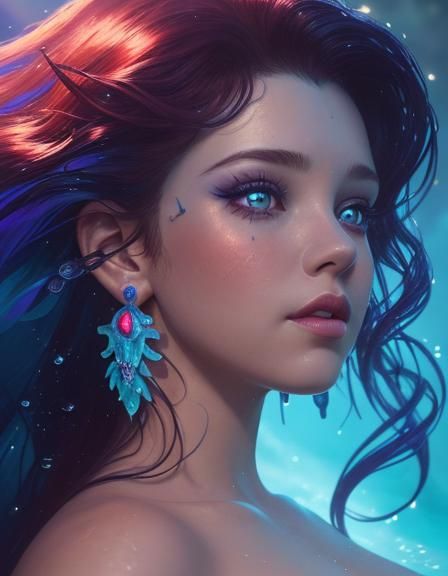 Hyperrealistic Little Mermaid with Shining Eyes