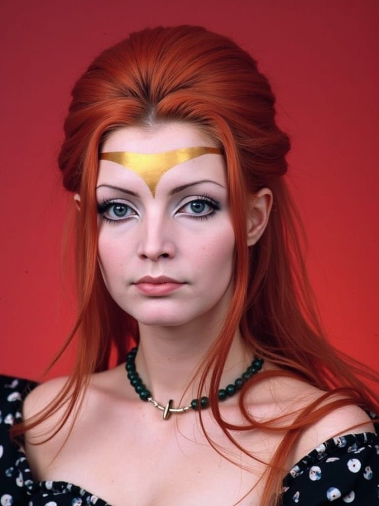 Glowing Girl in Golden Headdress and Long Red Locks