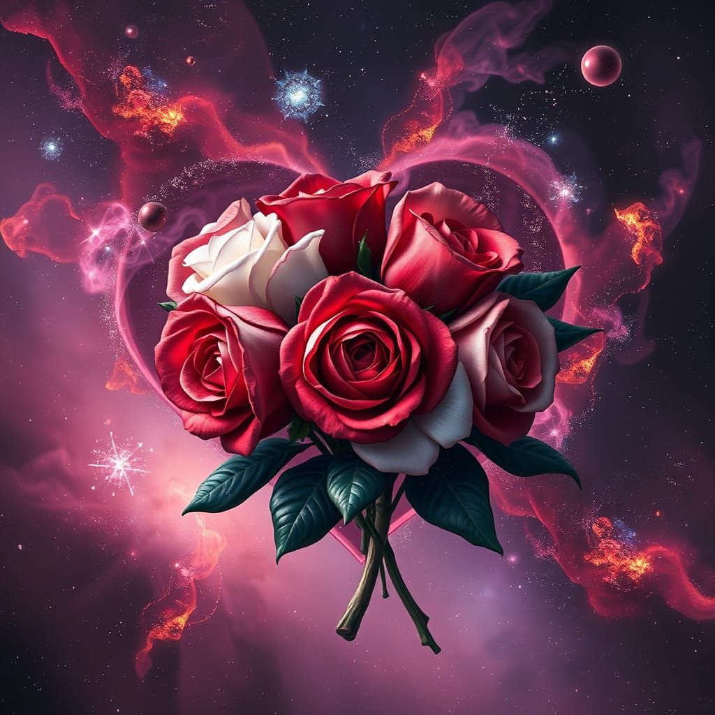 Ethereal Roses Bloom in Nebula Heart