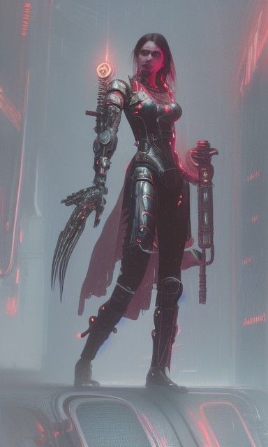 Biomechanical Warrior Mage in Cyberpunk Steampunk Style