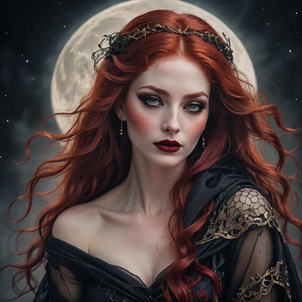 Enchanting Goddess Portrait with Flowing Red Hair