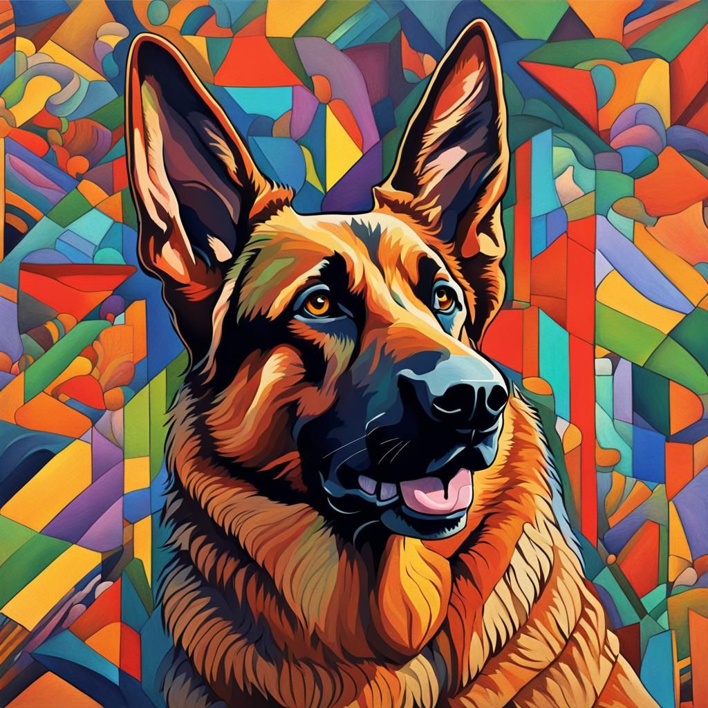 German Shepherd Drawing: Volumetric Fauvism Style