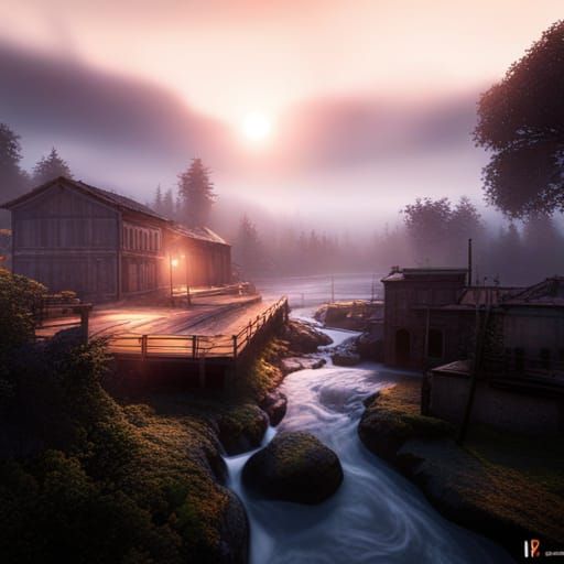 Fog and Lights: Detailed 3D Cinematic Scene