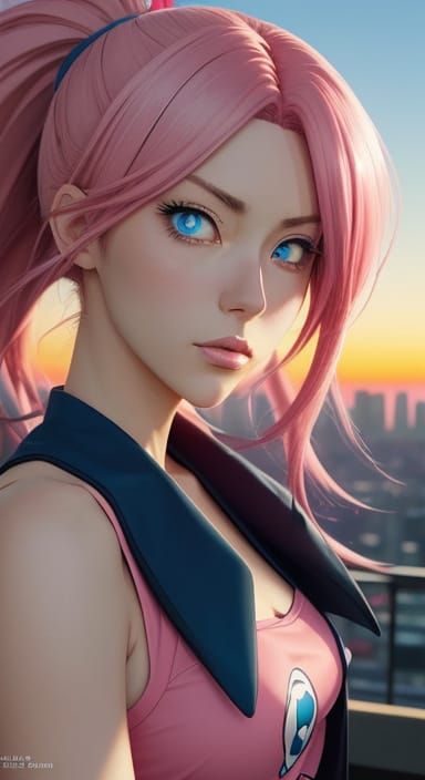 Anime Girl in Cinematic Sunset Cityscape