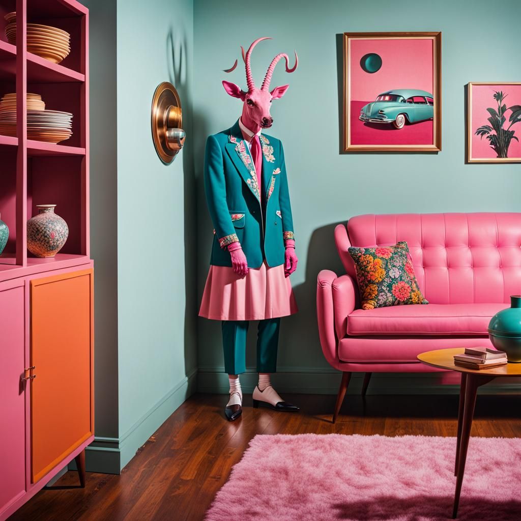 Strange Creature in Retro Liminal Living Room