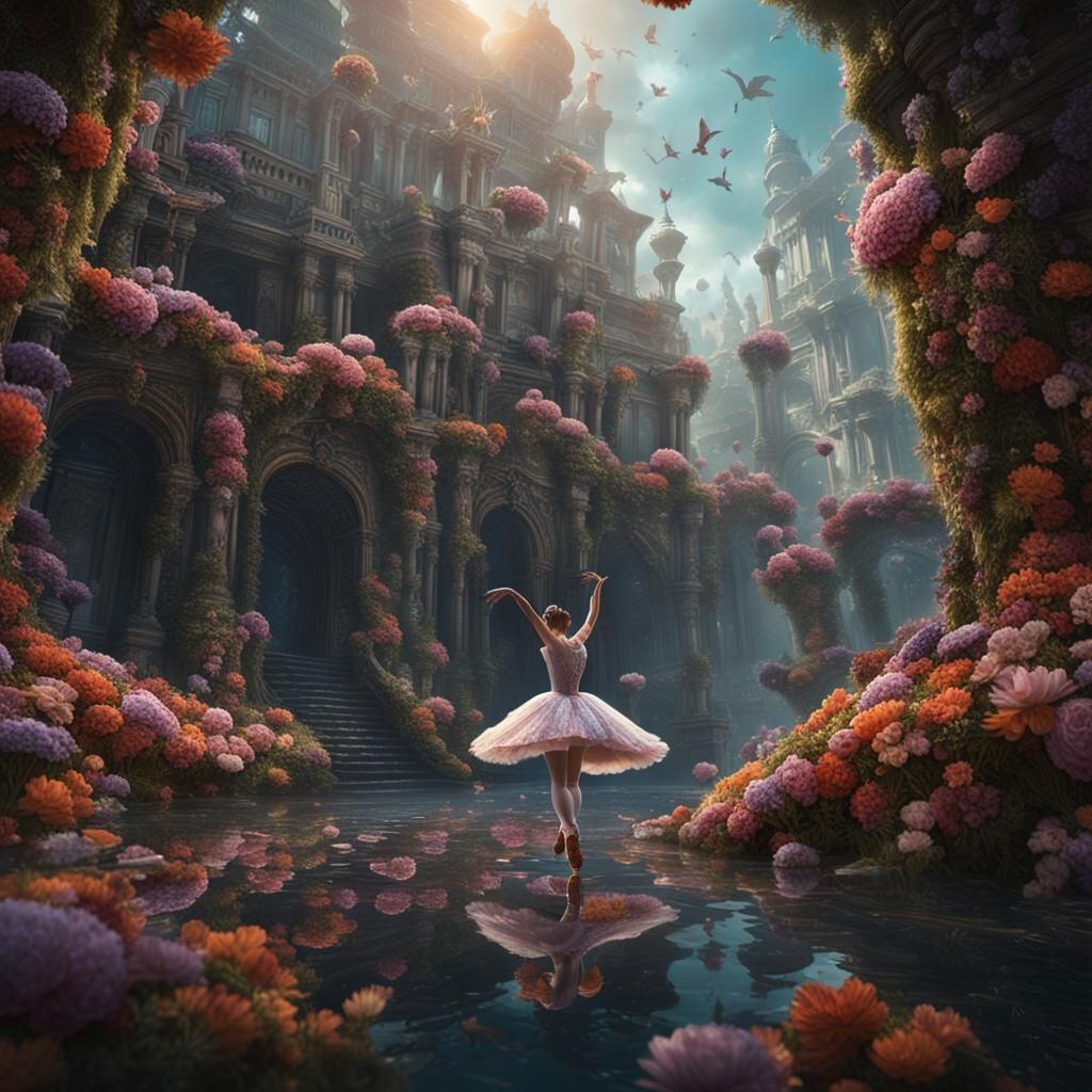 Ethereal Ballerinas in Dramatic Leaps, Detailed in a Fantast...