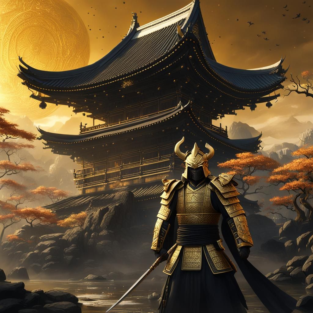 Golden Samurai: Detailed Matte Painting in 8k