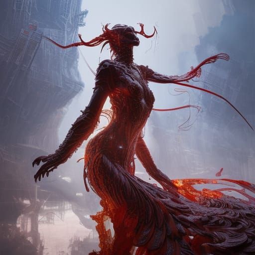 Fire Woman Merge: Hyperrealistic Acrylic Painting