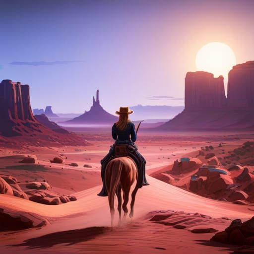 Female Gunslinger Rides Through Monument Valley