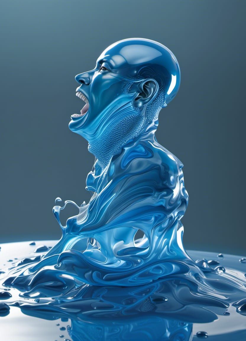 Melting Blue Gelatin Ice Elemental: 8k Photorealistic Zbrush
