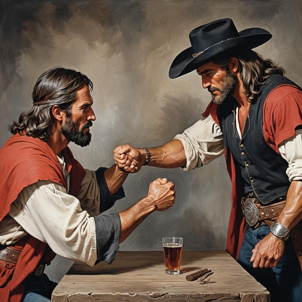 Jesus Arm Wrestles Cowboy in a Surreal Showdown