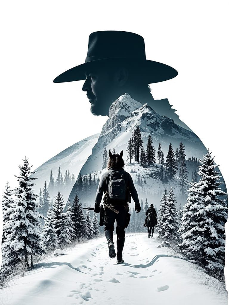 Double Exposure: Silhouette Merged with Winter Landscape