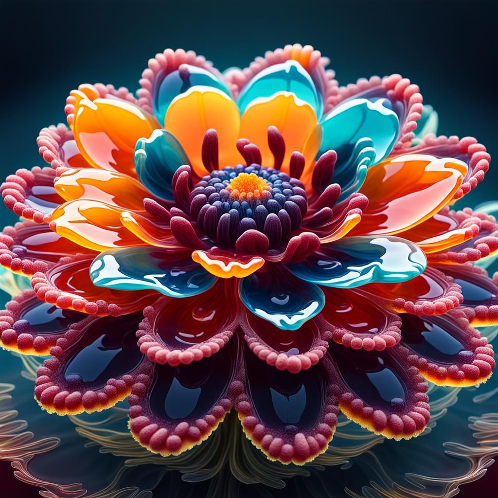 Vibrant Jelly Blossom on a Rainbow-Colored Jelly Cake