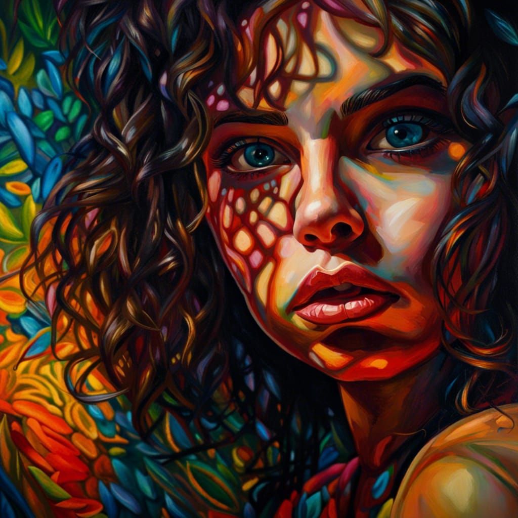 Provocative Woman Portrait in Vibrant Painterly Style