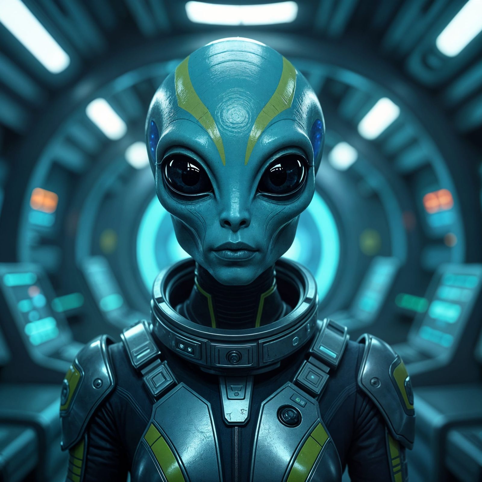 Alien Contemplates the Cosmos in Futuristic Spacesuit