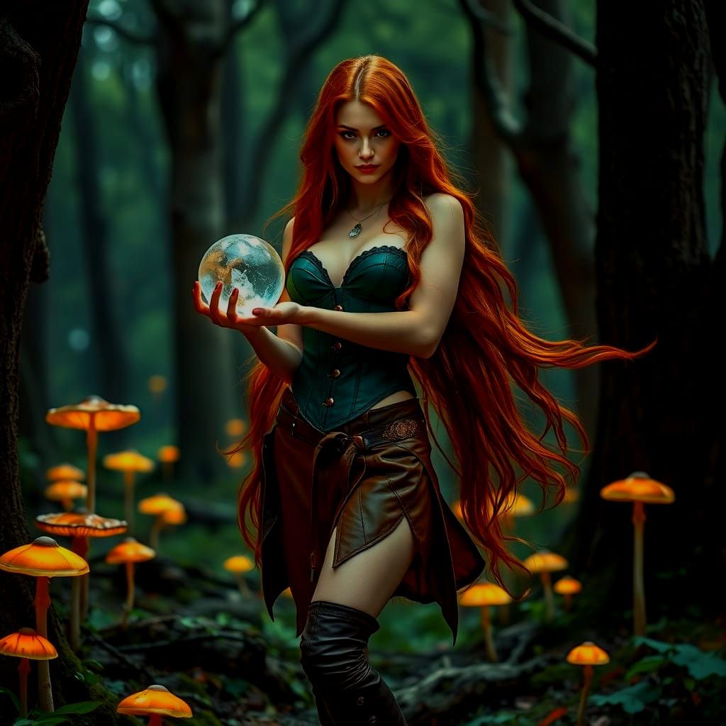 Enchantress in Mystical Grove, Art Nouveau Style