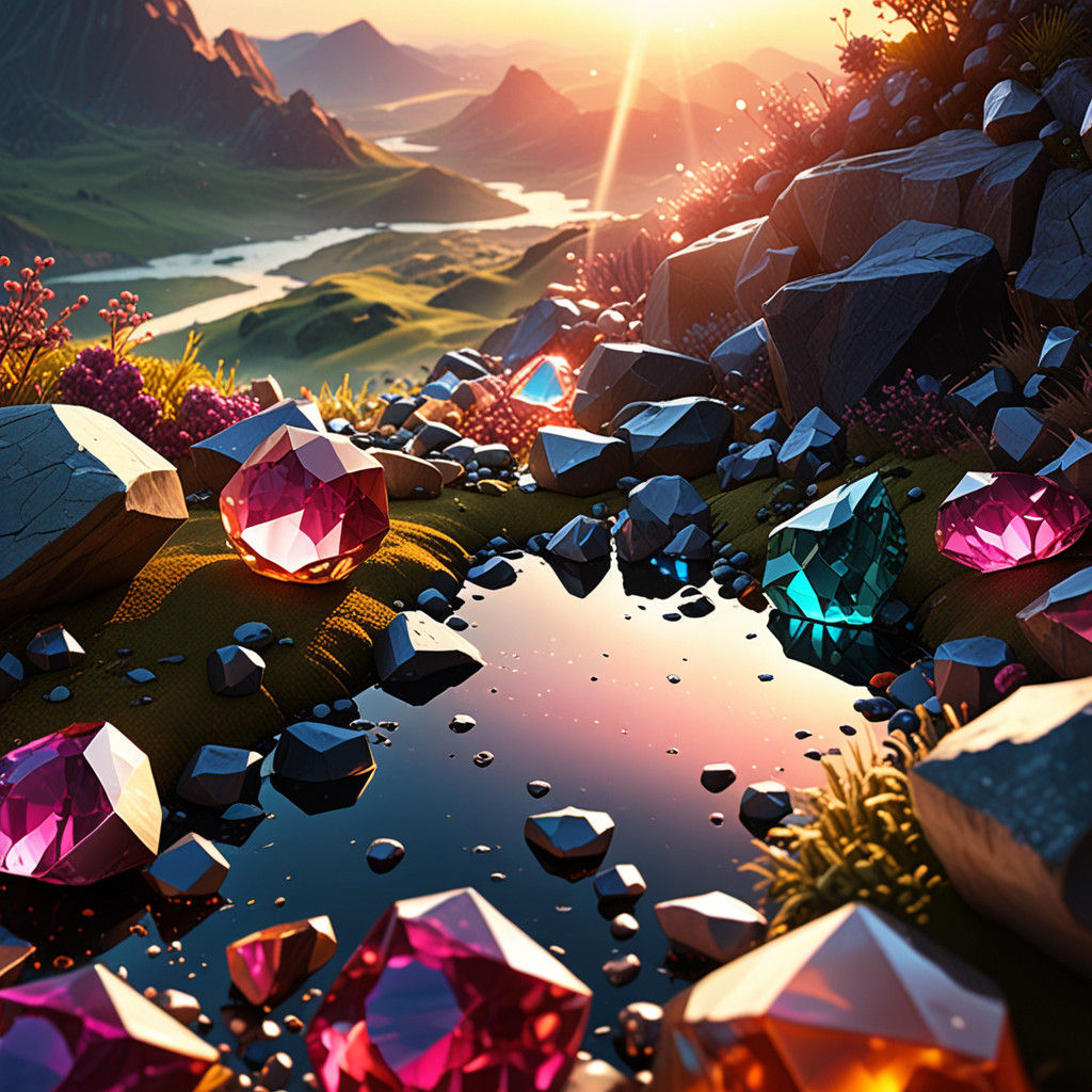 Surreal Gemstone Landscape in Hyper-Realistic Detail