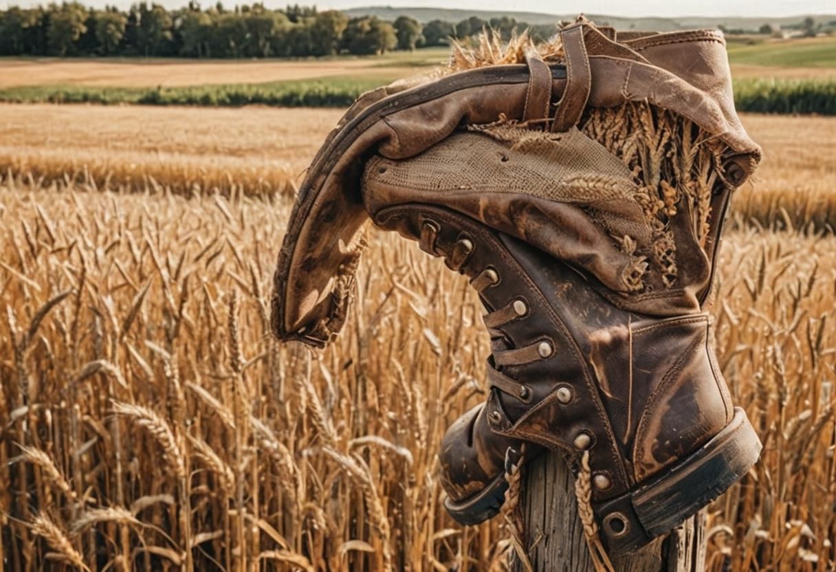 Rustic Boot on Fence Post in Sepia Tones