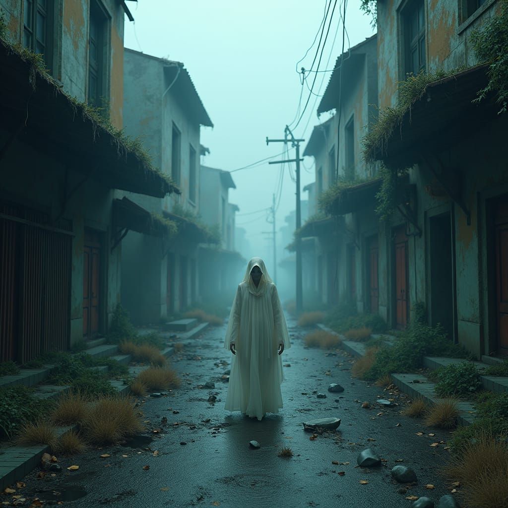 Ethereal Ghost in Abandoned Town: Fantasy Matte Painting