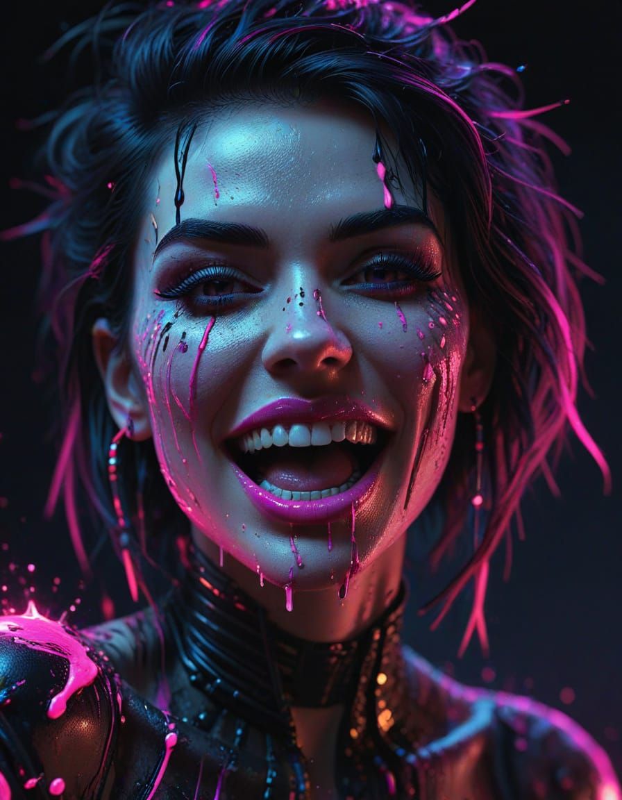 Gothpunk Woman With Tongue Out in Neon Light