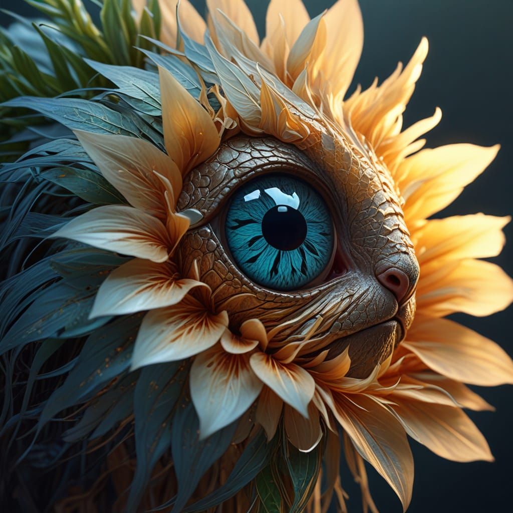 Fantasy Creature Holds Glowing Flower in Hyperrealistic Styl...