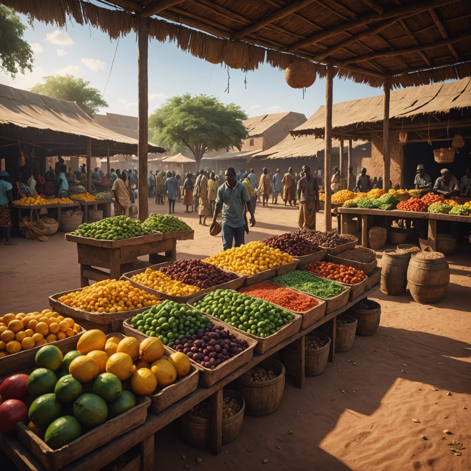 Burkina Faso Rural Market at Sunrise: Photorealistic Detail