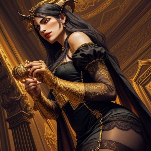 Ishtar's Demonic Battle: A Baroque Oil Painting