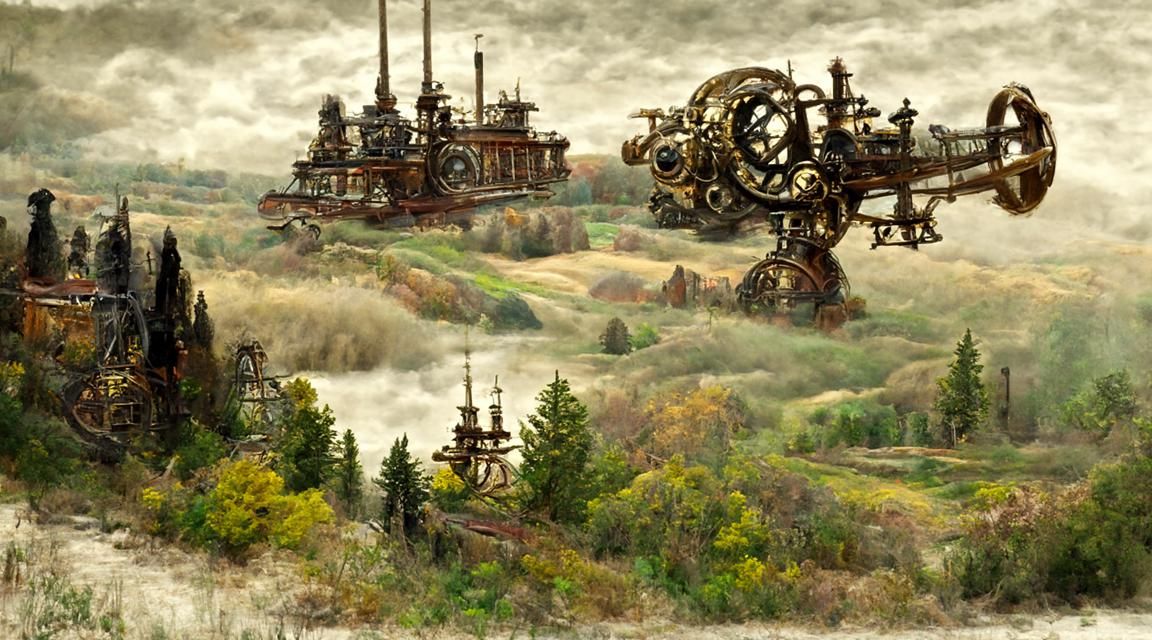 Detailed Steampunk Landscape Photography in 16K Resolution