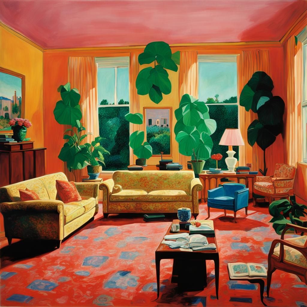 Lady Gaga's Living Room in Hockney Style