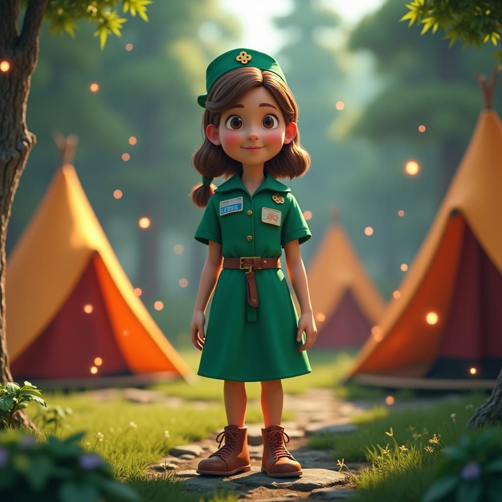 Girl Scout at Camp in Pixar-Inspired 3D Render