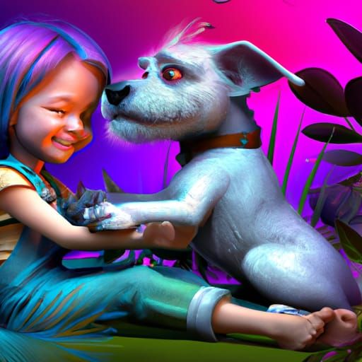 Girl with Puppy: Pixar-Style 3D Digital Art