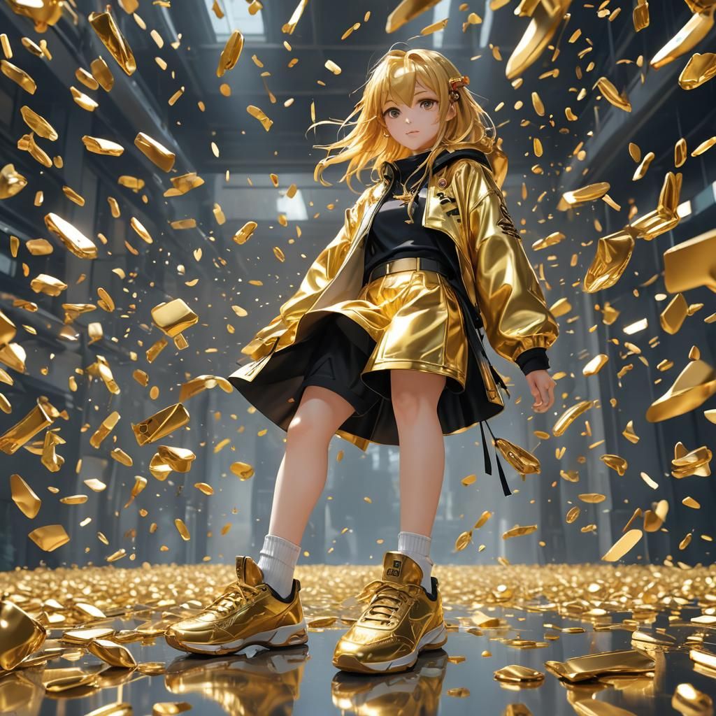 Golden Winged Sneakers: 3D Anime Art