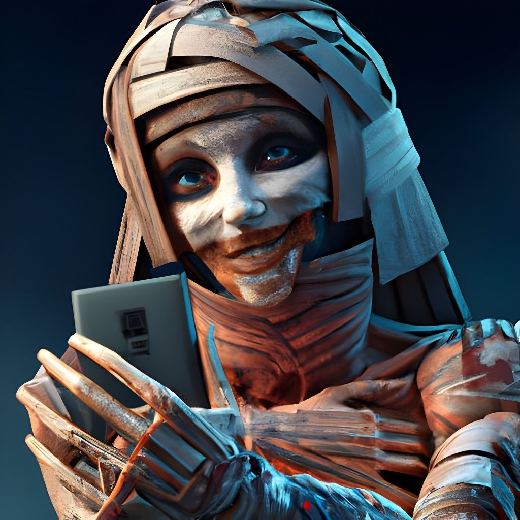 Mummy wrapped in bandages taking a silly afterlife selfie