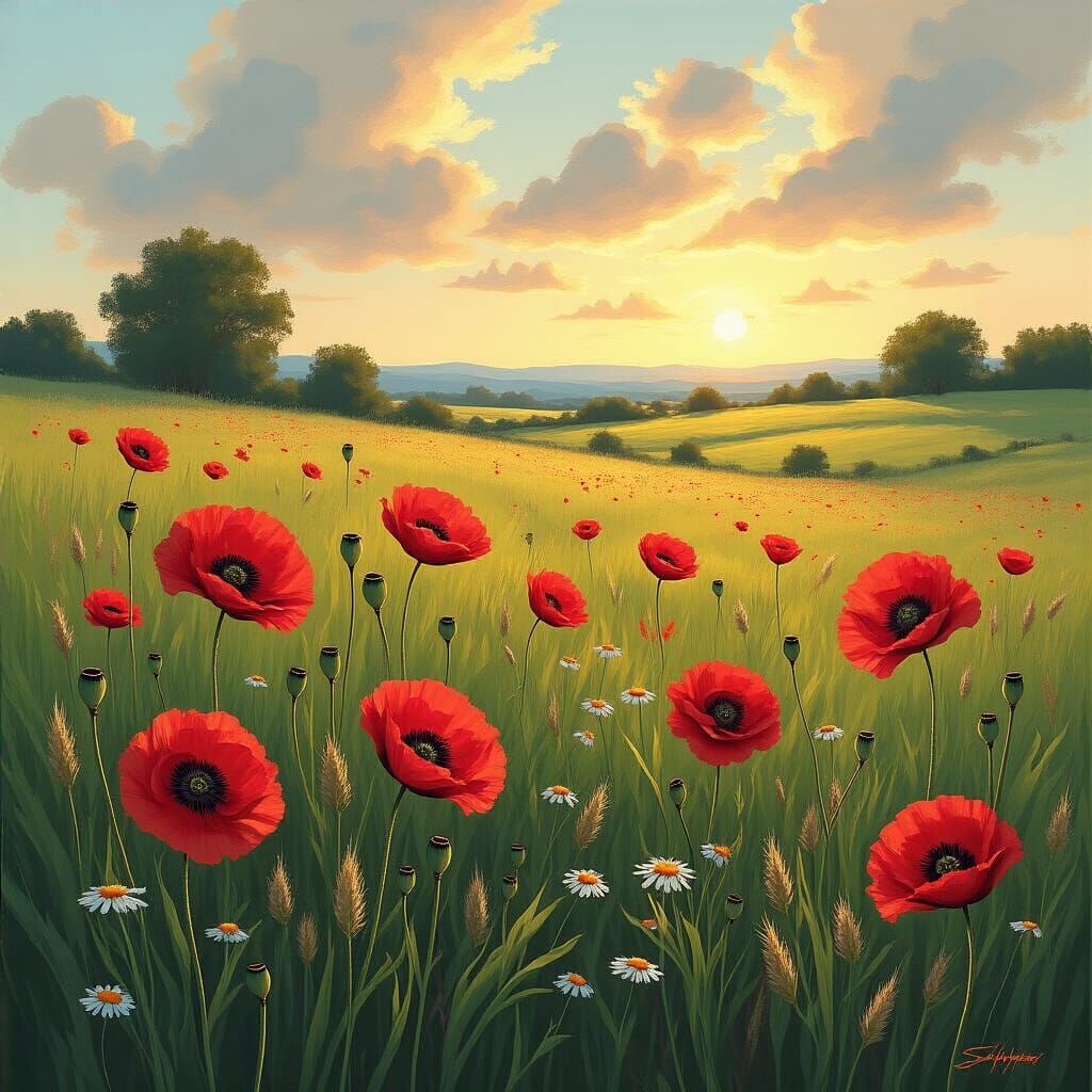 Red and Black Wildflowers in Expressive Style