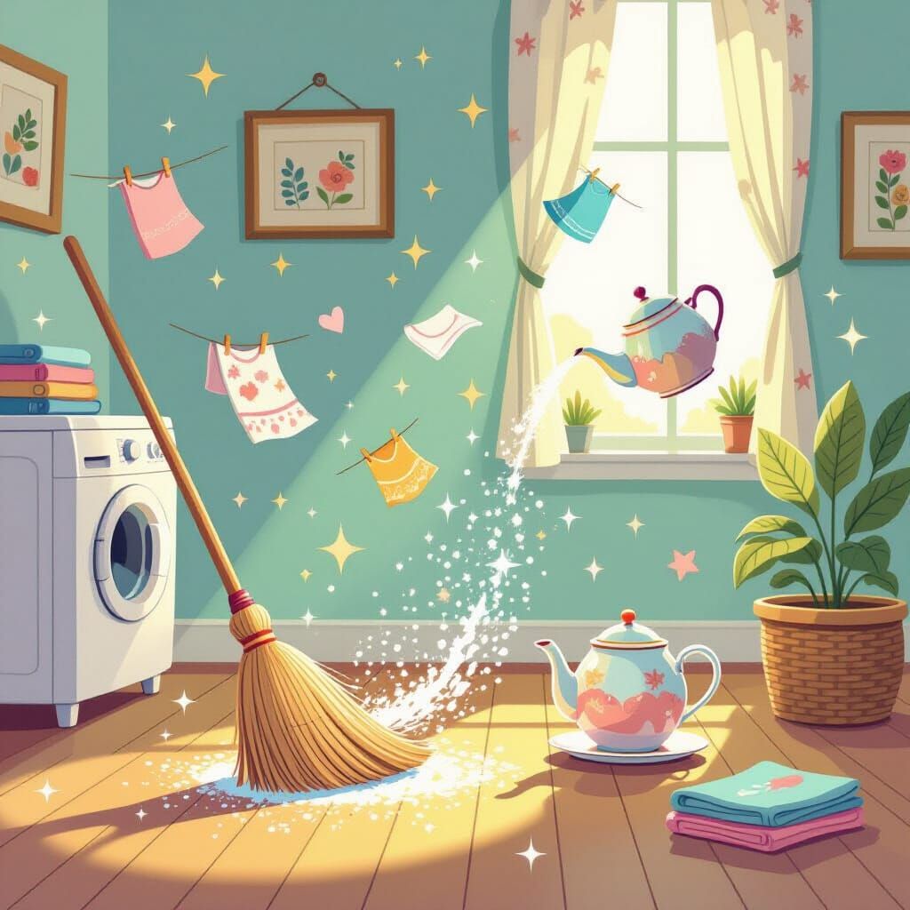 Enchanted Chores in a Whimsical Storybook Style