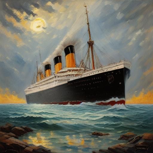 Moonlit Ship on Open Water, Impressionist Style