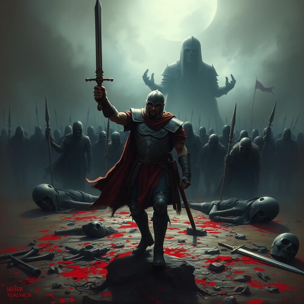 Warrior's Last Stand on a Desolate Battlefield