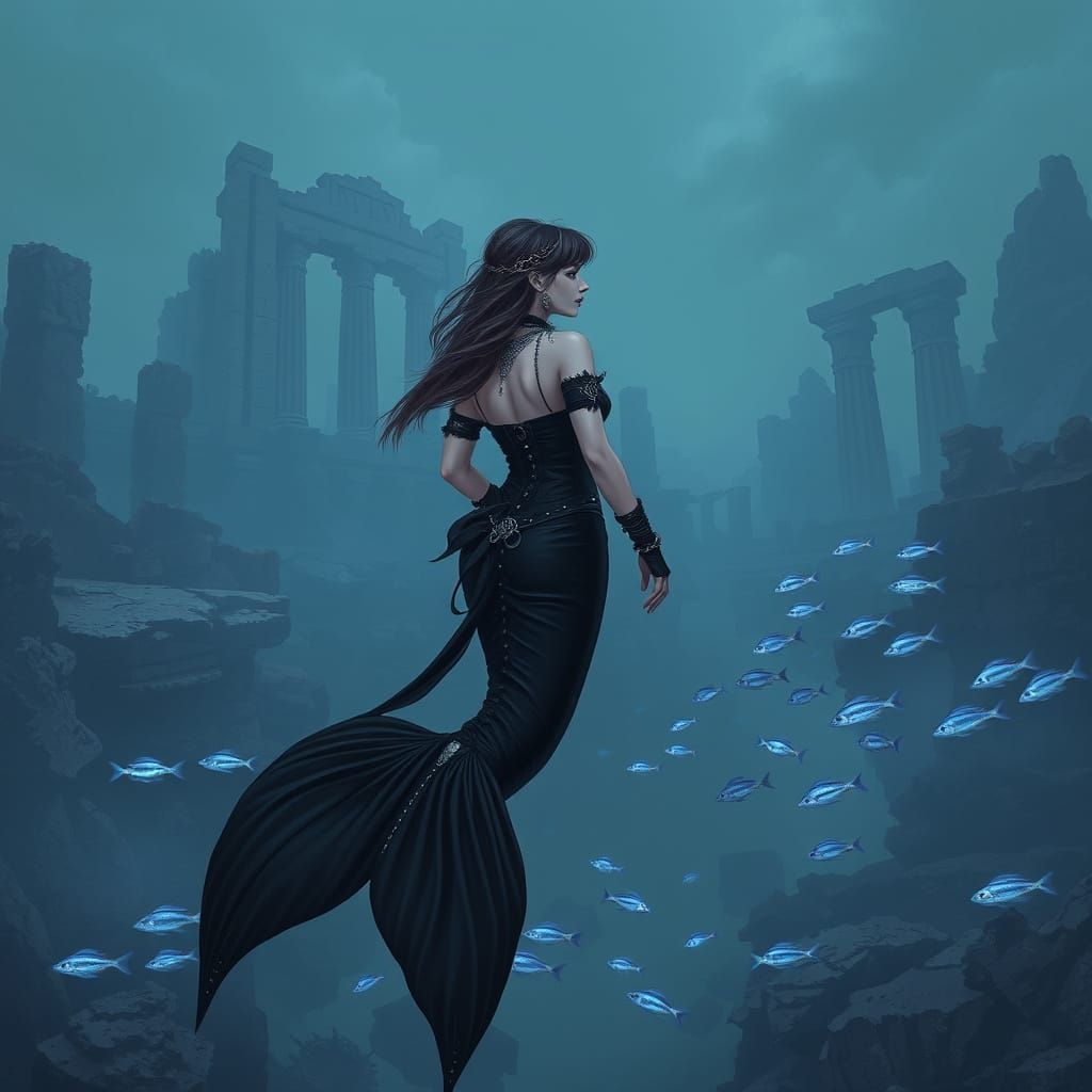Goth Mermaid and Sunken Atlantis Ruins