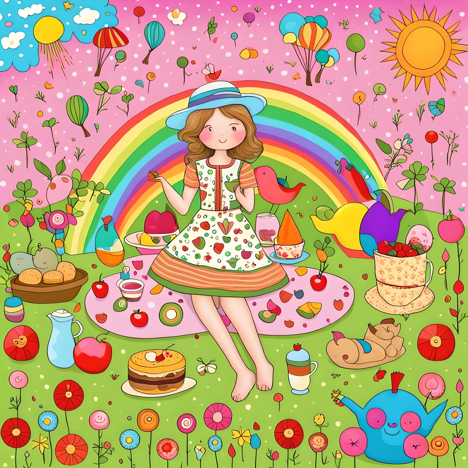 Whimsical Picnic Scene in Digital Art Style