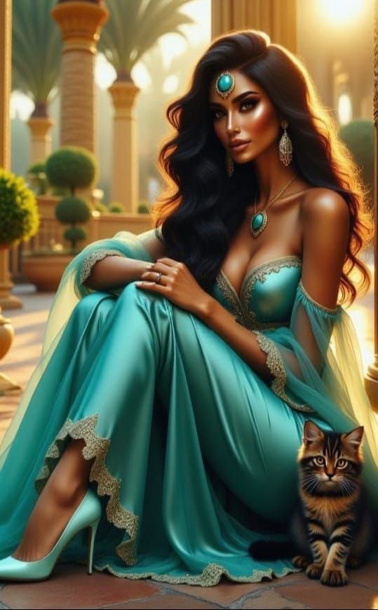 Exotic Princess in Opulent Palace Garden