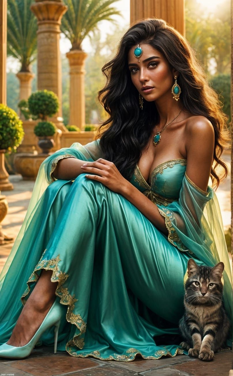 Exotic Princess in Opulent Palace Garden