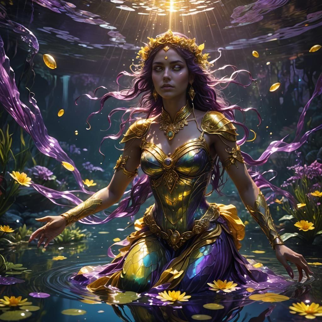 Enchanted Goddess in Underwater Pond, Fantasy Art