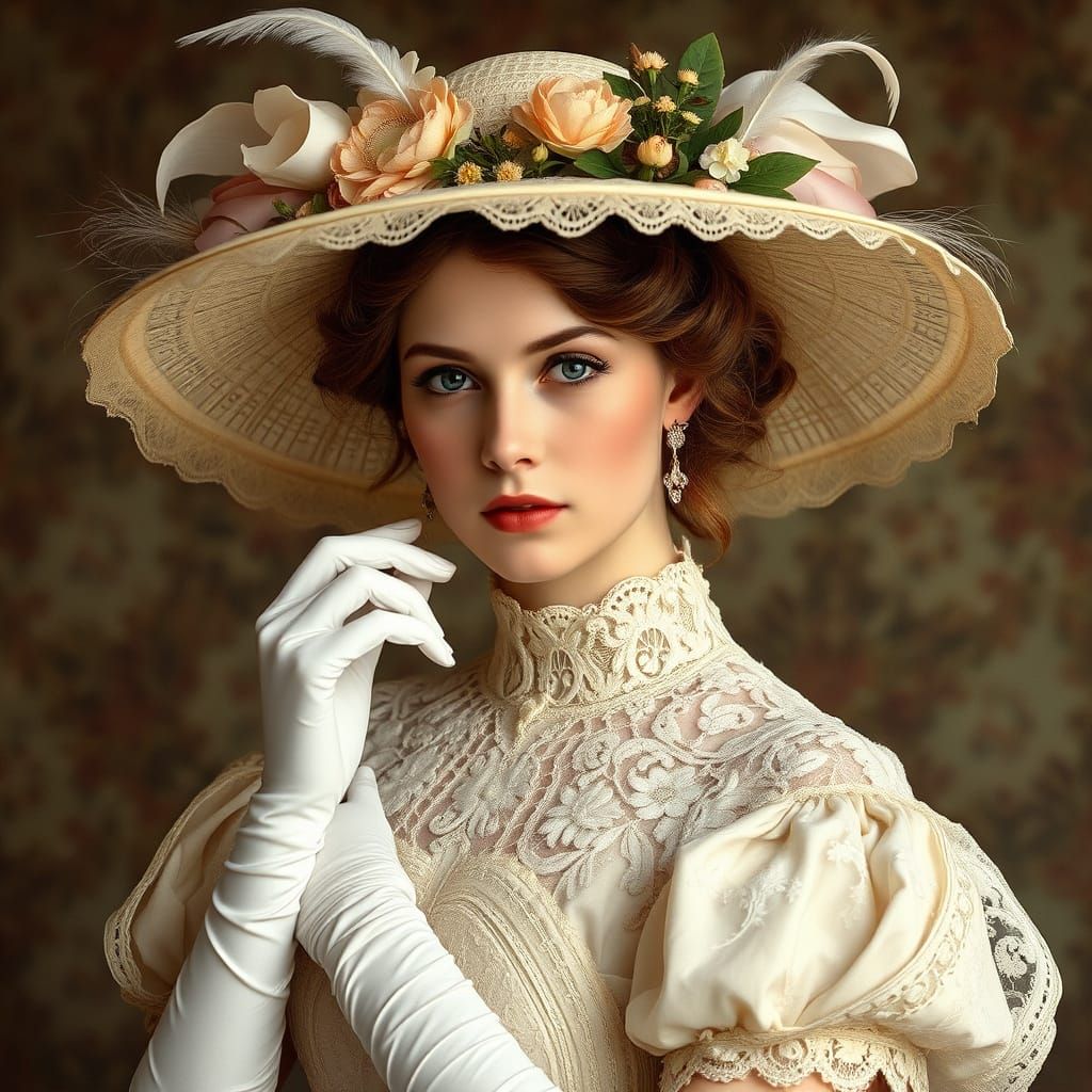 Elegant Edwardian Lady in Lace and Velvet