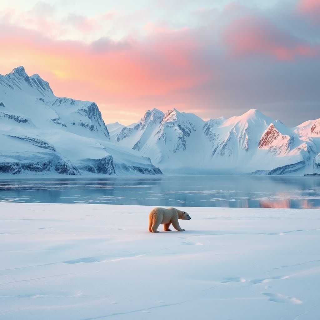 Majestic Arctic Panorama with Majestic Polar Bear in Svalbar...