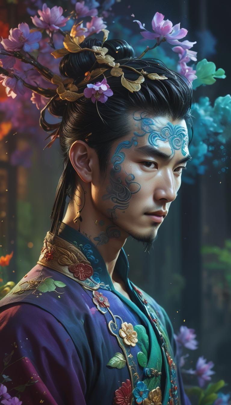 Young Cultivator in Chinese Setting, Hyper-Realistic Art