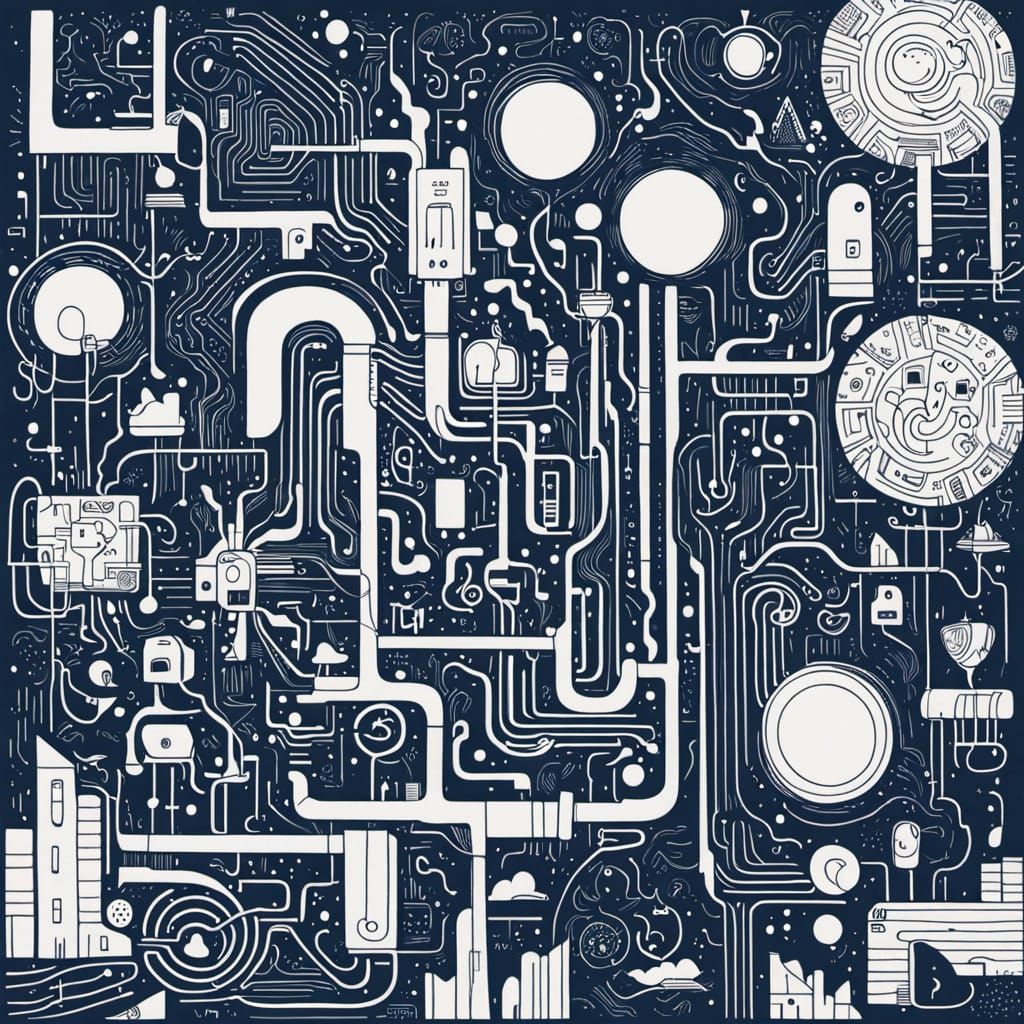 Bold Black and White Circuit Board Art in a Vibrant Pop Art ...