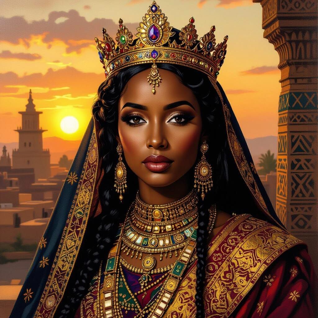 Makeda, Queen of Sheba, in Detailed Acrylic Painting