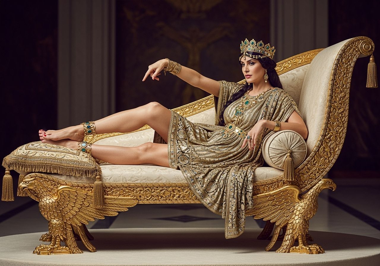 Empress Theodora Lounging Elegantly in Opulent Byzantine Sty...